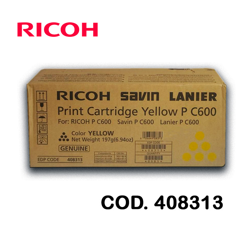 Cartucho de Toner Ricoh PC600 CYAN– 408313 P C600 Y  Original