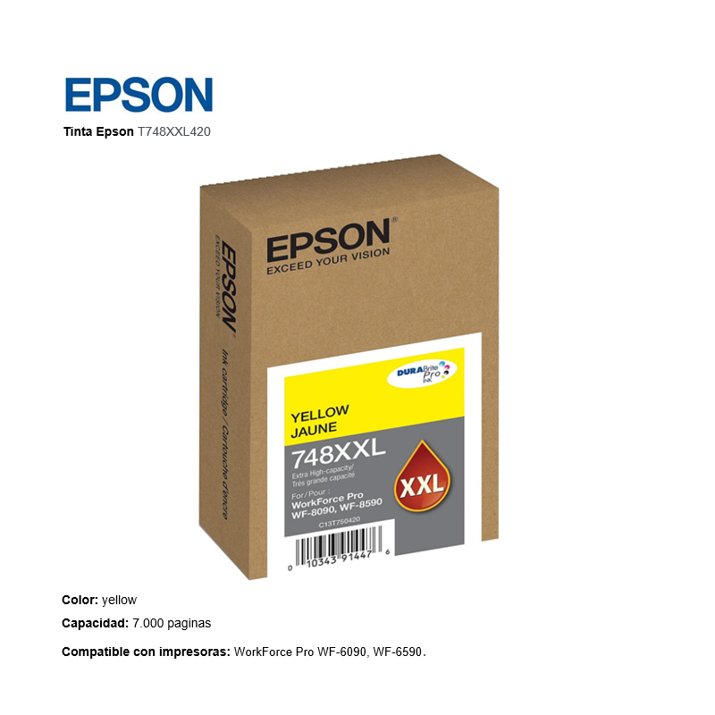 CARTUCHO TINTA EPSON T748XXL420 748XXL YELLOW