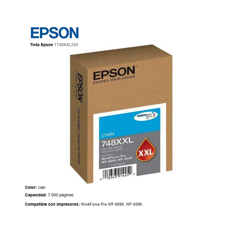 CARTUCHO TINTA EPSON T748XXL220 748XXL CYAN